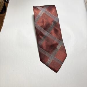 Kenneth Cole Men’s Silk Tie Burgundy Red Plaid Classic Designer Necktie